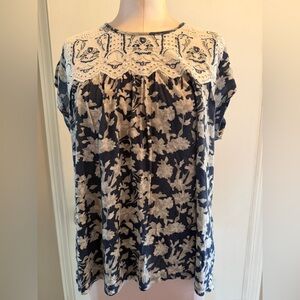 Anthropologie Navy and Cream Women's Top